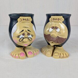 Ma and Dad Plastic Mug Anthropomorphic Blue Parents Kitschy Novelty JSNY Vintage